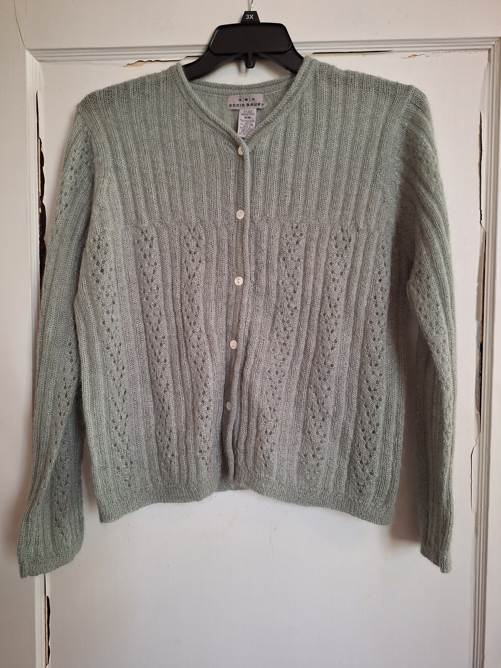 VINTAGE AKA Eddie Bauer Womens Mohair Blend Button Up Cardigan Sage Green Sz M